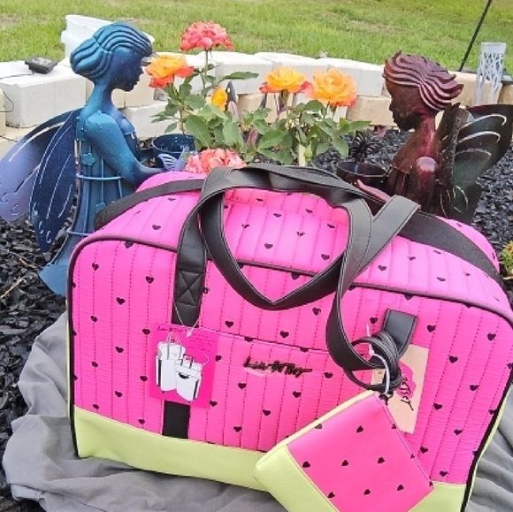 Betsey Johnson Pink and Green Travel Bags with Polka Dots - Picture 4 of 5